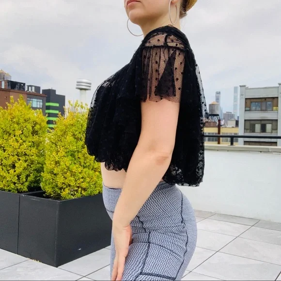 Hat or Top Free People Sheer Polka Dot Tulle Ruffle Cinch Top - Picture 10 of 16